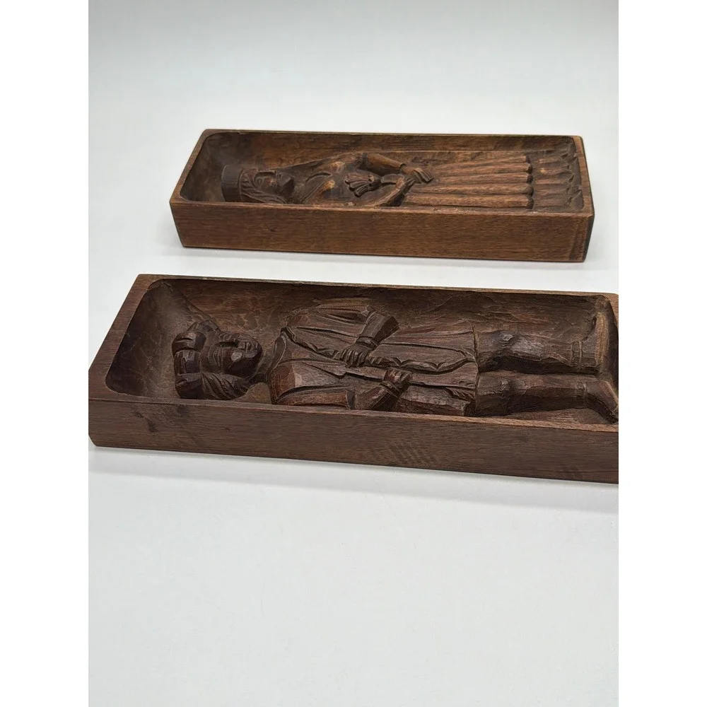 Vintage Hand Carved Wooden Speculaas Cookie Molds Dutch Man Woman Set of 2